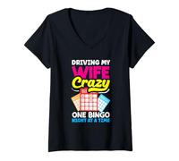 Donna Guidare Mia Moglie Pazzo One Bingo Night Fun Maglietta con Collo a V