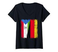 Donna Guinea Equatoriale Germania Mezza Bandiera Egiziana Patrimonio Maglietta con Collo a V
