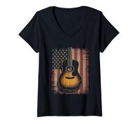 Donna Guitar American Flag Guitar Player Guitarist Country Music Maglietta con Collo a V