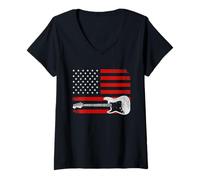 Donna Guitar American Flag Guitar Player Guitarist Country Music Maglietta con Collo a V