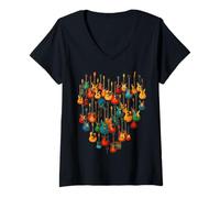 Donna Guitar Love Music Heart, Chitarre Divertenti, Rock Band Musicista Maglietta con Collo a V