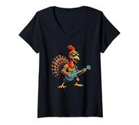 Donna Guitar Turkey Thanksgiving Turkey Funny Guitar Turkey Maglietta con Collo a V