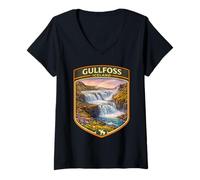 Donna Gullfoss Islanda Vacanza Gullfoss Cascata Vintage Travel Maglietta con Collo a V