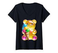 Donna Gummy Bear Candy Ice Cream Cone Giallo Maglietta con Collo a V