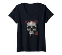 Donna Guns 'n' Roses Hard Rock Band Flower Skull by Rock Off Maglietta con Collo a V