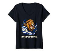 Donna Gur Aryeh Yehuda Leone di Giuda Bandiera Israeliana Ebraica Maglietta con Collo a V