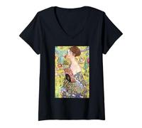 Donna Gustav Klimt Lady with a Fan Maglietta con Collo a V