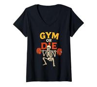Donna Gym or Die Funny Skeleton, Bodybuilder per Sollevamento Pesi Maglietta con Collo a V
