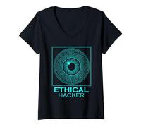Donna Hacker etico Cybersecurity Tech Eye Computer Coder Maglietta con Collo a V