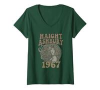 Donna Haight Ashbury 1967 Camicia Vintage Hippie Summer of Love Tee Maglietta con Collo a V