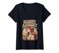Donna Haight Ashbury 1967 - Maglietta Vintage Hippie psichedelica Maglietta con Collo a V