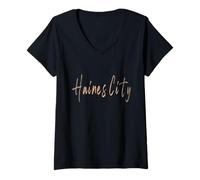 Donna Haines City Florida Vintage Design Elegante Maglietta con Collo a V