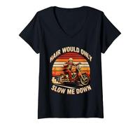 Donna Hair Would Only Slow Me Down Calvo Scheletro Motobike Maglietta con Collo a V