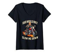 Donna Hair Would Only Slow Me Down Humor for Men Motorcycle Maglietta con Collo a V