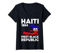 Donna Haiti 1804 Prima Repubblica Nera Bandiera Haitiana Giorno Uomini Donne Maglietta con Collo a V