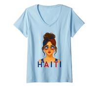 Donna Haitian Girl Haiti Flag Haitian Girlfriend Wife Maglietta con Collo a V