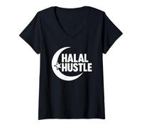 Donna Halal Hustle Arabo Mezzaluna Islamica Maglietta con Collo a V