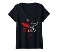 Donna Half Angel Half Devil Tee Gothic Emo Grafica Estetica Maglietta con Collo a V