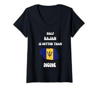 Donna Half Bajan è Meglio di Nessuno Barbados Flag Pride Roots Maglietta con Collo a V