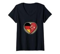 Donna Half German Turkish Roots Germany Turkey Maglietta con Collo a V