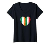 Donna Half Irish Half Italian Heart Flag Dual Heritage Maglietta con Collo a V