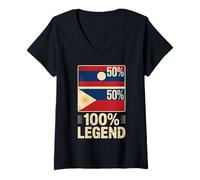 Donna Half Laotian Filipino Roots 100% Percent Legend Laos Maglietta con Collo a V