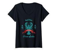 Donna Halifax Nova Scotia Canada Pesca Aragosta Vacanze Souvenir Maglietta con Collo a V