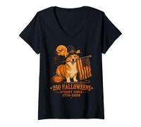 Donna Halloween 250° Anniversario Corgi Dog Lover Halloween Maglietta con Collo a V