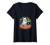 Donna Halloween Ai, Funny Skeleton with Pumpkin And Ai Maglietta con Collo a V