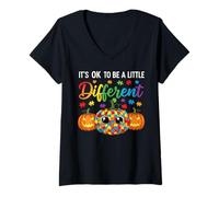 Donna Halloween Autism Pumpkin It's Ok To Be a Little Different Maglietta con Collo a V