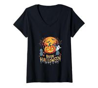 Donna Halloween Bambino -Zucca Spaventosa e Piccoli Fantasmi Maglietta con Collo a V