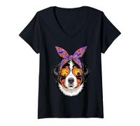 Donna Halloween Bandana Bernese Mountain Dog Berner Maglietta con Collo a V