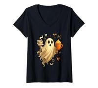 Donna Halloween Barista Ghost Spooky October Coffee Cafe Maglietta con Collo a V