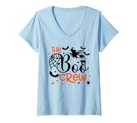 Donna Halloween Boo Crew Witch, Pipistrelli e Ragni - Dolcetto o Scherzetto Maglietta con Collo a V
