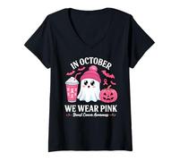 Donna Halloween Breast Cancer Women in October We Wear Pink Maglietta con Collo a V