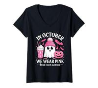 Donna Halloween Breast Cancer Women in October We Wear Pink Maglietta con Collo a V