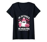 Donna Halloween Breast Cancer Women in October We Wear Pink Maglietta con Collo a V