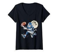 Donna Halloween Calcio Scheletro Spooky Quarterback Uomini Ragazzi Maglietta con Collo a V