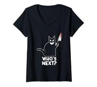 Donna Halloween Cat Amante Gatto Nero Whos Next Maglietta con Collo a V