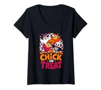Donna Halloween Chick Or Treat Pollo Fantasma Maglietta con Collo a V