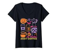 Donna Halloween Coffee No Tricks Just Coffee Spooky Humor Maglietta con Collo a V