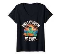 Donna Halloween Costume Spirit Monster Spooky Skull Zombie Maglietta con Collo a V