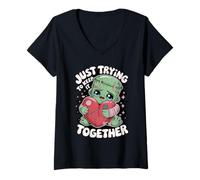 Donna Halloween Costume Spirit Monster Spooky Skull Zombie Maglietta con Collo a V