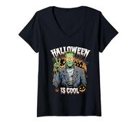 Donna Halloween Costume Spirit Monster Spooky Skull Zombie Maglietta con Collo a V
