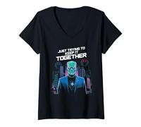Donna Halloween Costume Spirit Monster Spooky Skull Zombie Maglietta con Collo a V