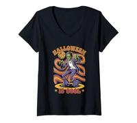 Donna Halloween Costume Spirit Monster Spooky Skull Zombie Maglietta con Collo a V