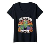Donna Halloween Costume Spirit Monster Spooky Skull Zombie Maglietta con Collo a V