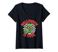 Donna Halloween Costume Spirit Monster Spooky Skull Zombie Maglietta con Collo a V