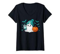 Donna Halloween Cute Green Eagles Ghost Maglietta con Collo a V