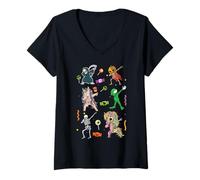 Donna Halloween Dabbing Scheletro Strega E Mostri Dab Dance Pose Maglietta con Collo a V